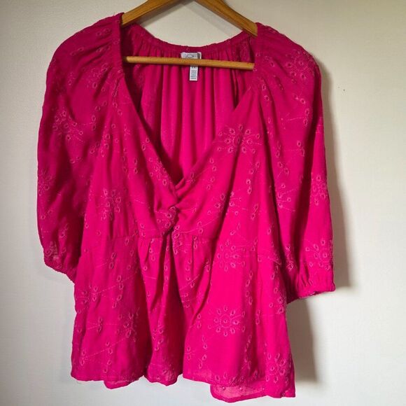 EUC SOFIE JEANS BY SOFIA VERGARA PINK V NECK BABYDOLL BRODERIE ANGLAISE TOP XXL - Picture 2 of 16